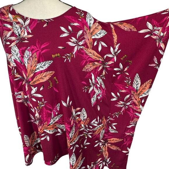 Worthington X-Large Top Leaf Print Stretch Boat Neck Sleeveless Batwing Multi - Picture 3 of 8